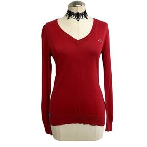 Y2K Lois Basic Tops V-Neck Preppy Red Grunge Dark Academia Long Sleeve Sweater